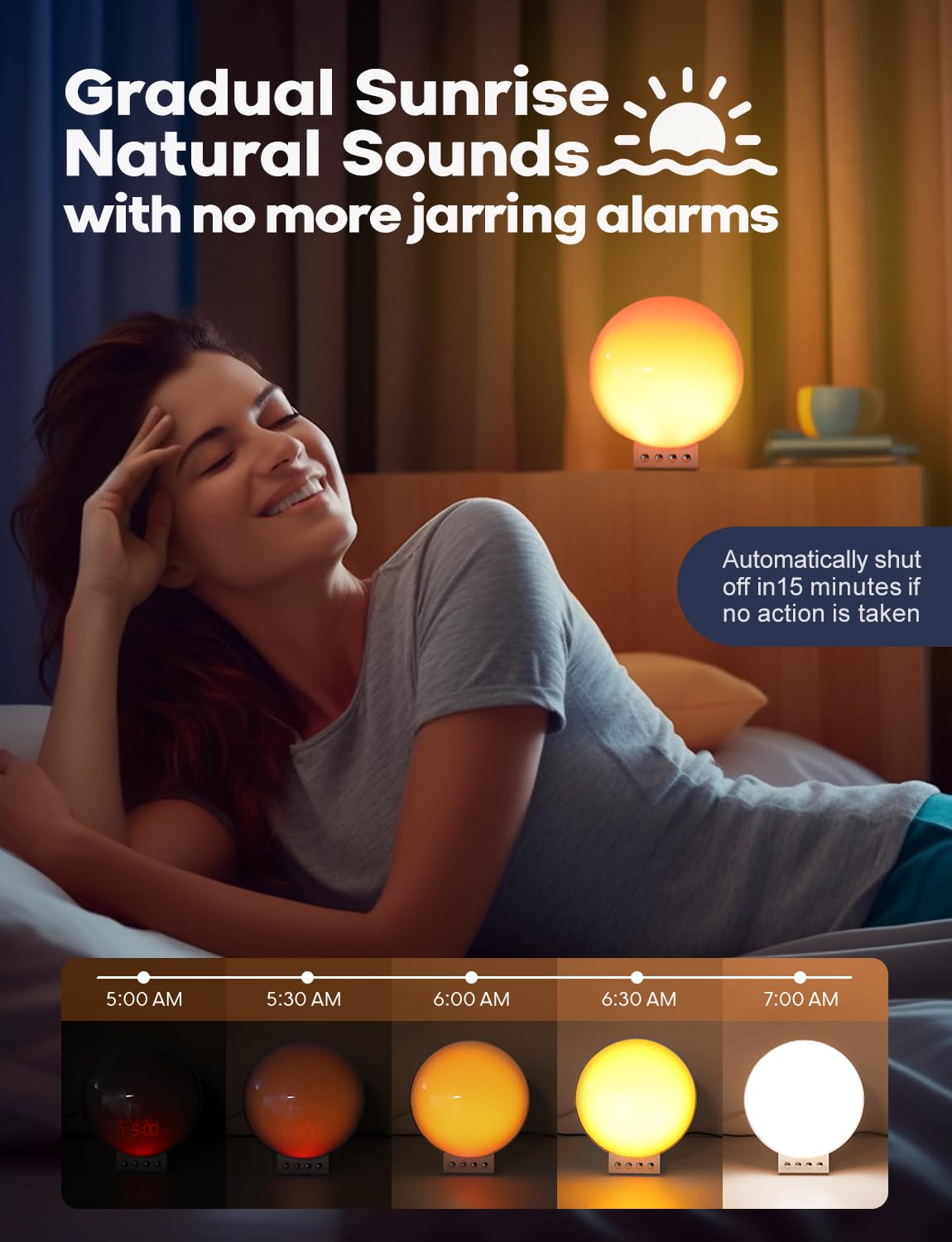 Dekala Sunrise Alarm Clock Wireless Charging for iPhone 14 13 12 Apple Watch AirPods Samsung, White Noise Sleep Sounds Machine Nursery Night Light for Heavy Sleeper Kid, Touch & Button Control