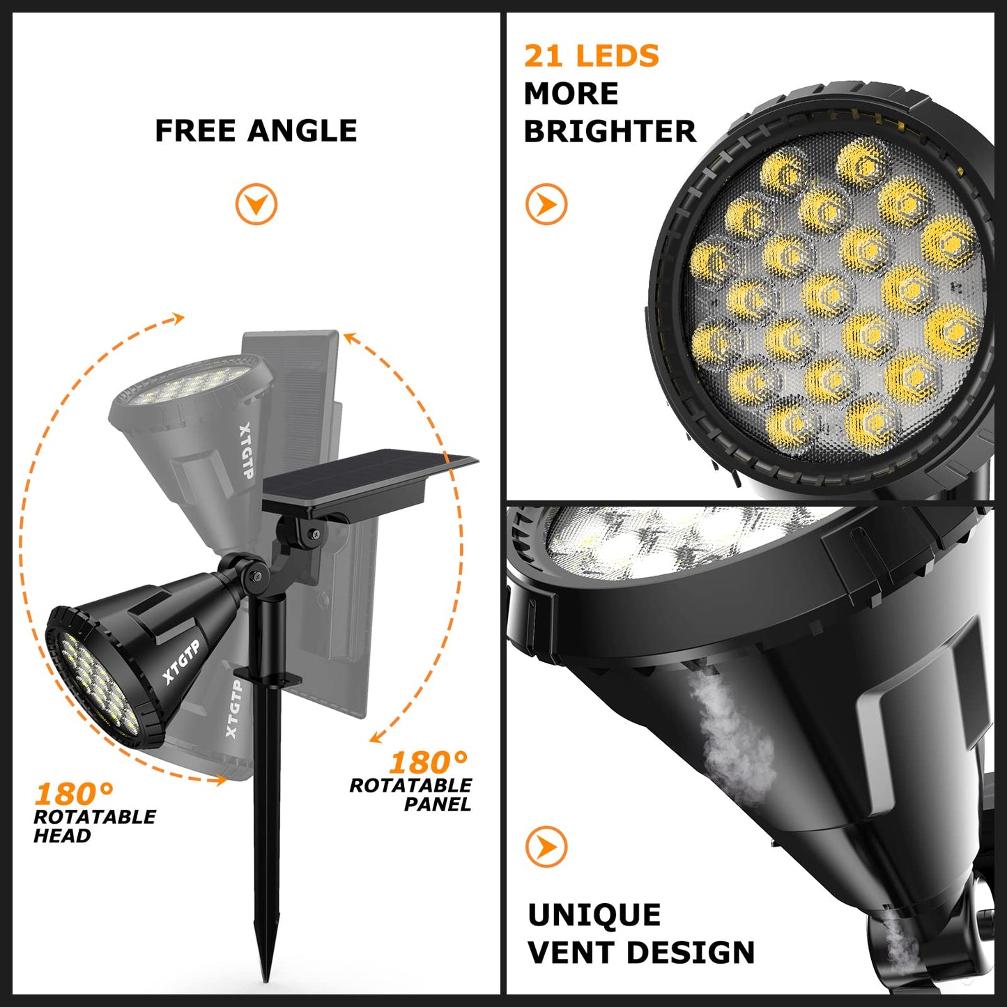 XTGTP Solar Spot Lights Outdoor, 21 LEDs Solar Landscape Lights Auto On/Off with 3 Modes, IP67 Waterproof Solar Yard Spotlight Wall Lights, 2-in-1 Solar Outdoor Lights for Garden, Pathway, Pool