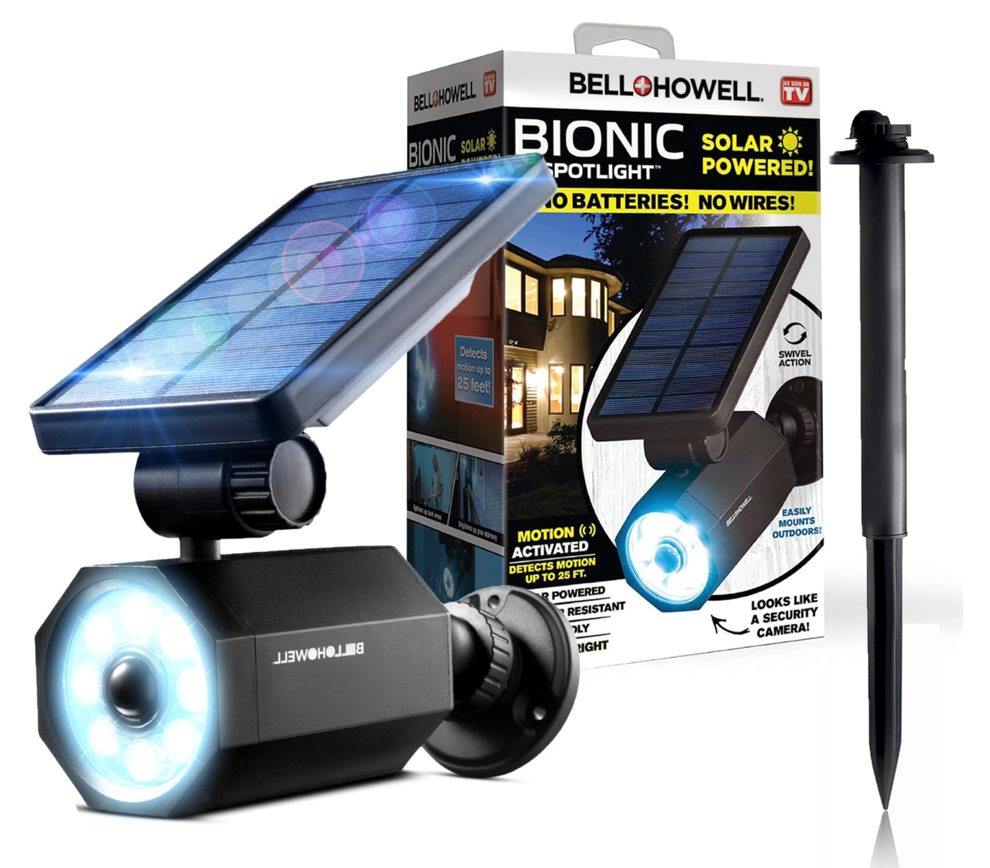 Bell+Howell Bionic Spotlight Motion Solar Spot Lights Outdoor Waterproof, Solar Landscape Lights, Outdoor Solar Yard Lights Weather Resistant, Super Bright LED Lights, for Garden, Lawn As Seen On TV