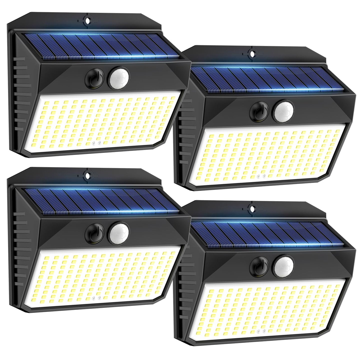 SEZAC Solar Lights Outdoor 150 LED, 4 Pack Solar Motion Sensor Outdoor Lights with 3 Lighting Modes, IP65 Waterproof Solar Fence Lights, Solar Security Lights, Solar Powered Outdoor Lights for House