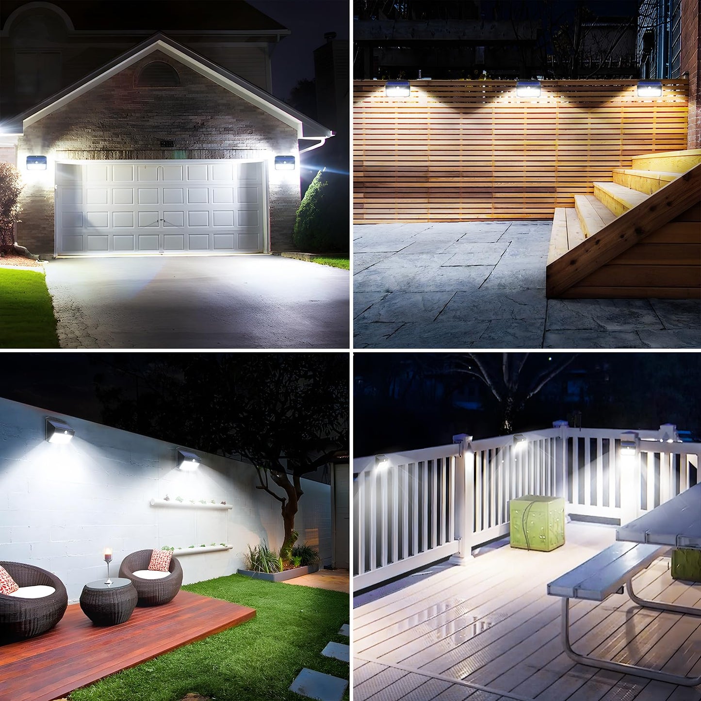 SEZAC Solar Lights Outdoor 150 LED, 4 Pack Solar Motion Sensor Outdoor Lights with 3 Lighting Modes, IP65 Waterproof Solar Fence Lights, Solar Security Lights, Solar Powered Outdoor Lights for House