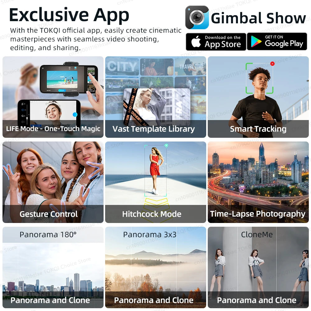 Selfie Tripod & 3-Axis Gimbal for Smooth Video Recording