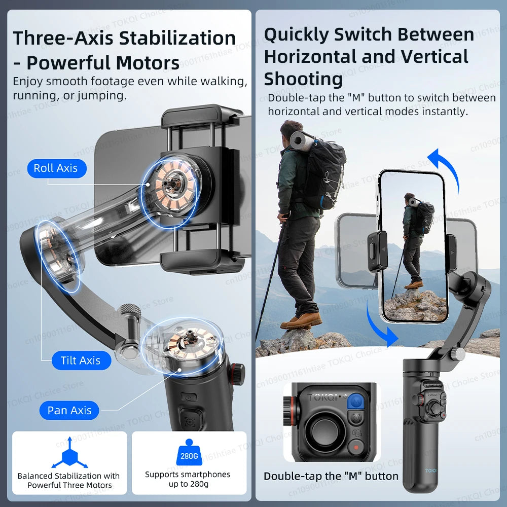 Selfie Tripod & 3-Axis Gimbal for Smooth Video Recording