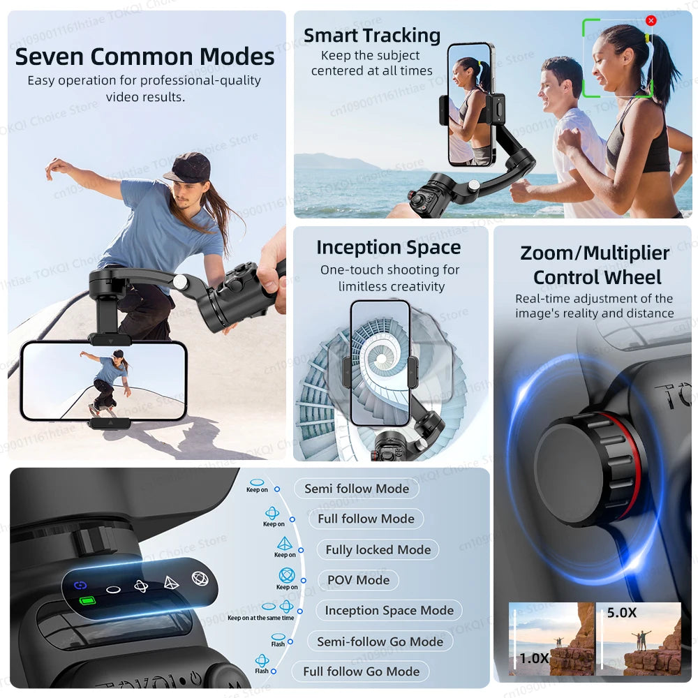 Selfie Tripod & 3-Axis Gimbal for Smooth Video Recording