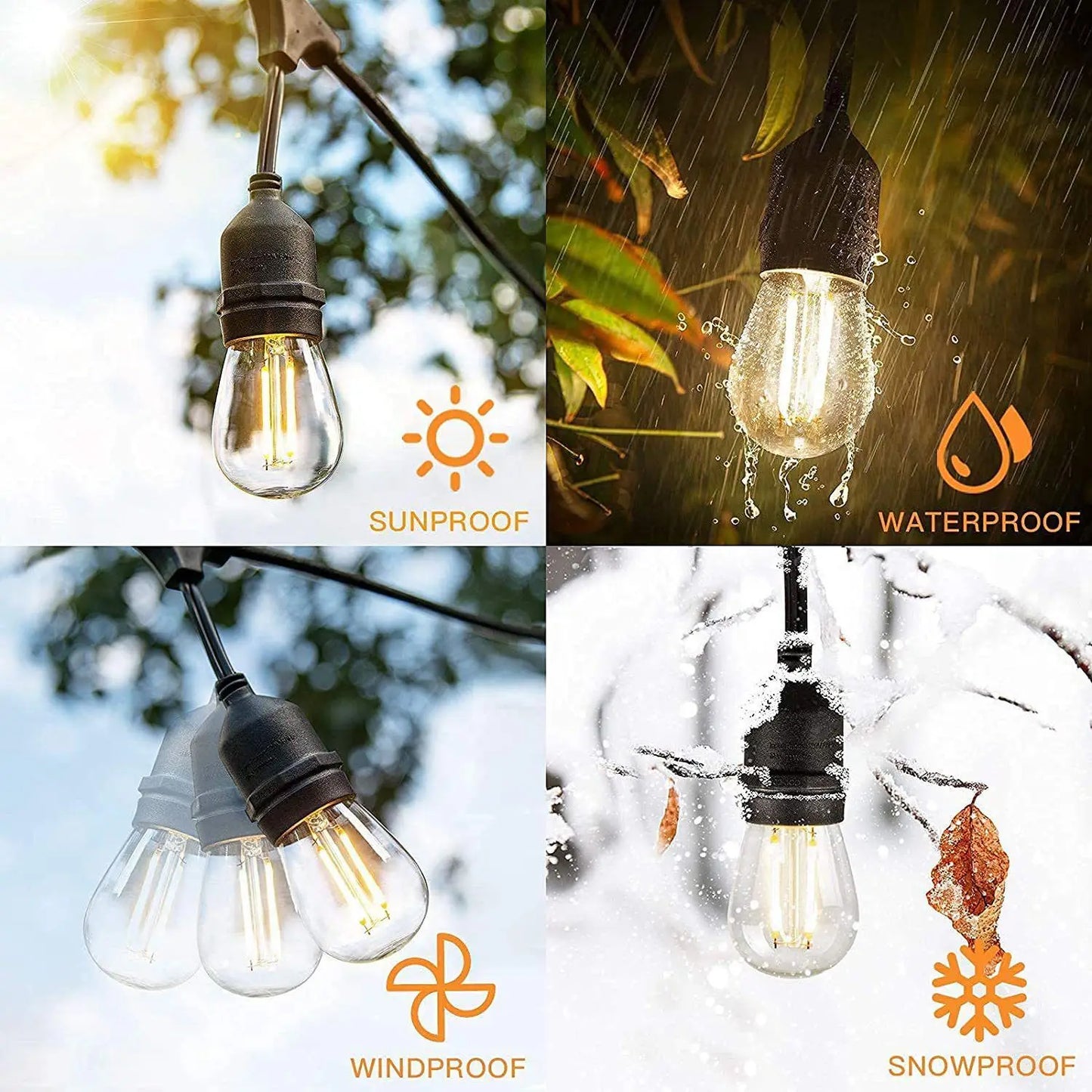 Waterproof LED Party Lights - S14 Warm White String - 50 feet