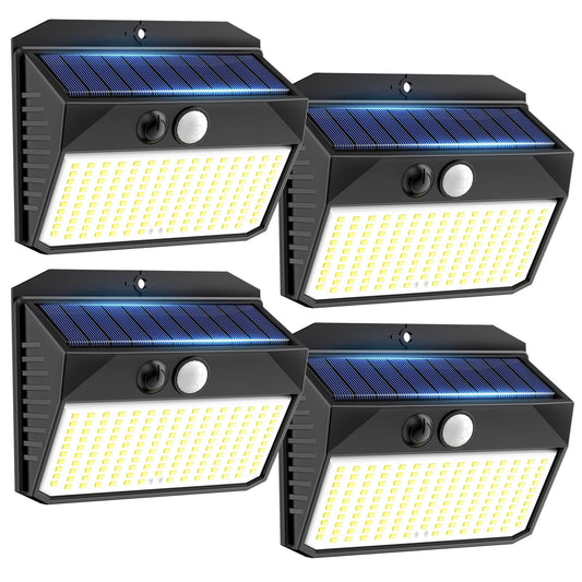 SEZAC Solar Lights Outdoor 150 LED, 4 Pack Solar Motion Sensor Outdoor Lights with 3 Lighting Modes, IP65 Waterproof Solar Fence Lights, Solar Security Lights, Solar Powered Outdoor Lights for House