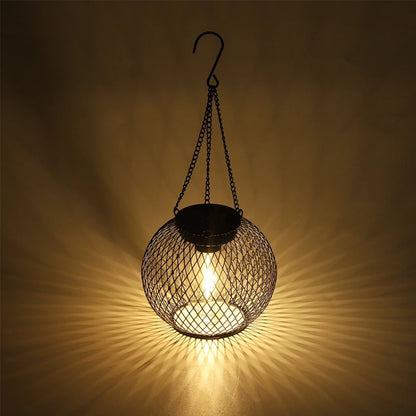 Outdoor Solar Iron Lantern Led Solar Lights Waterproof Decorative Hanging Lights for Tree Garden Yard Patio Pathway Dusk-to-dawn