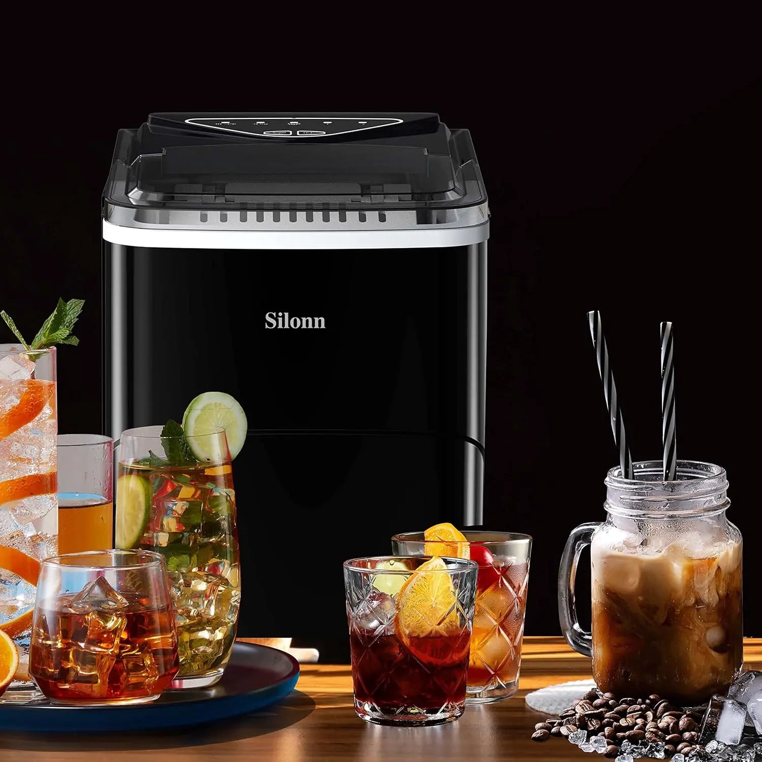 Ice Maker Countertop, 9 Cubes in 6 Mins, 26lbs/Day, Self-Cleaning