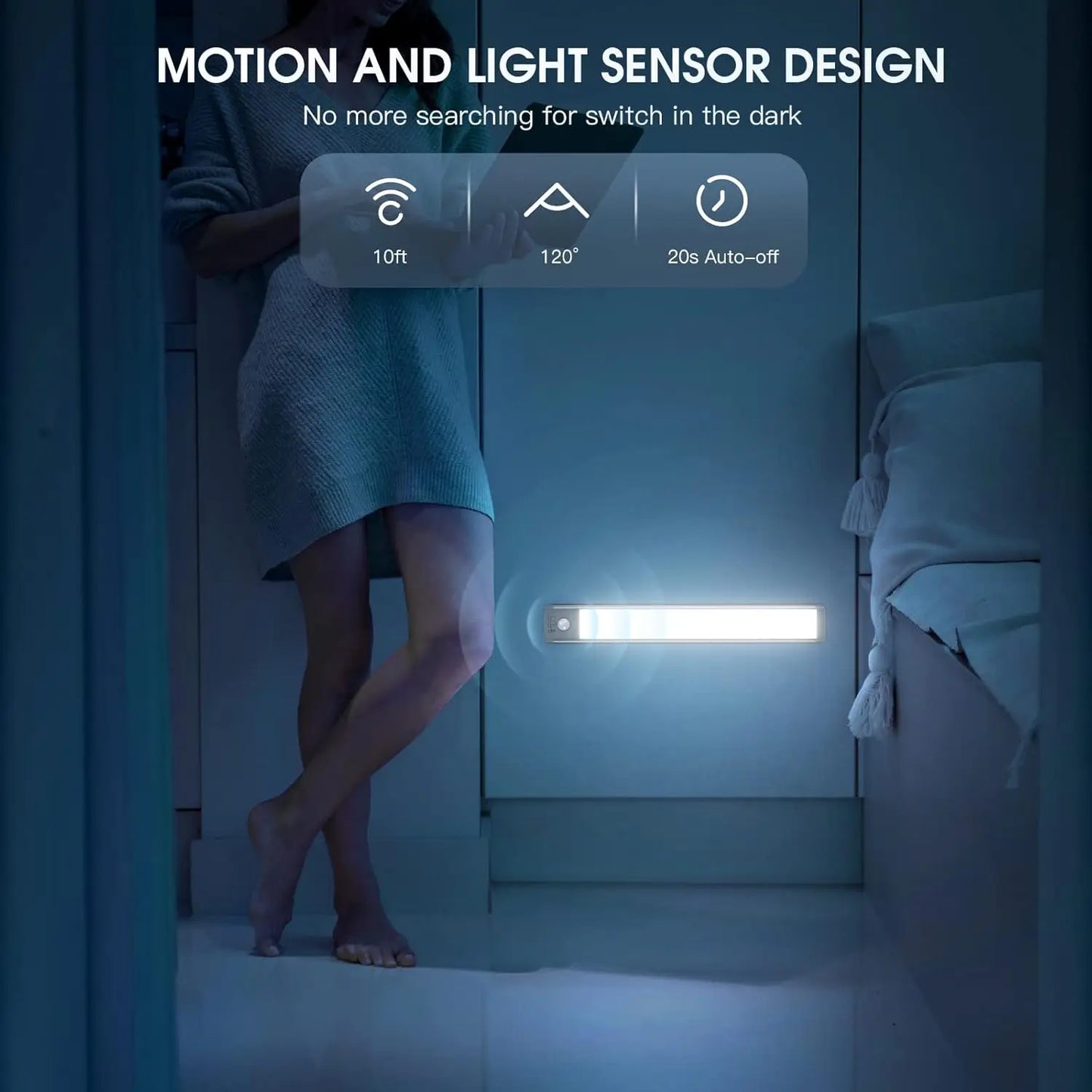 Under Cabinet LED Lights, Rechargeable Motion Sensor, 2 Pack