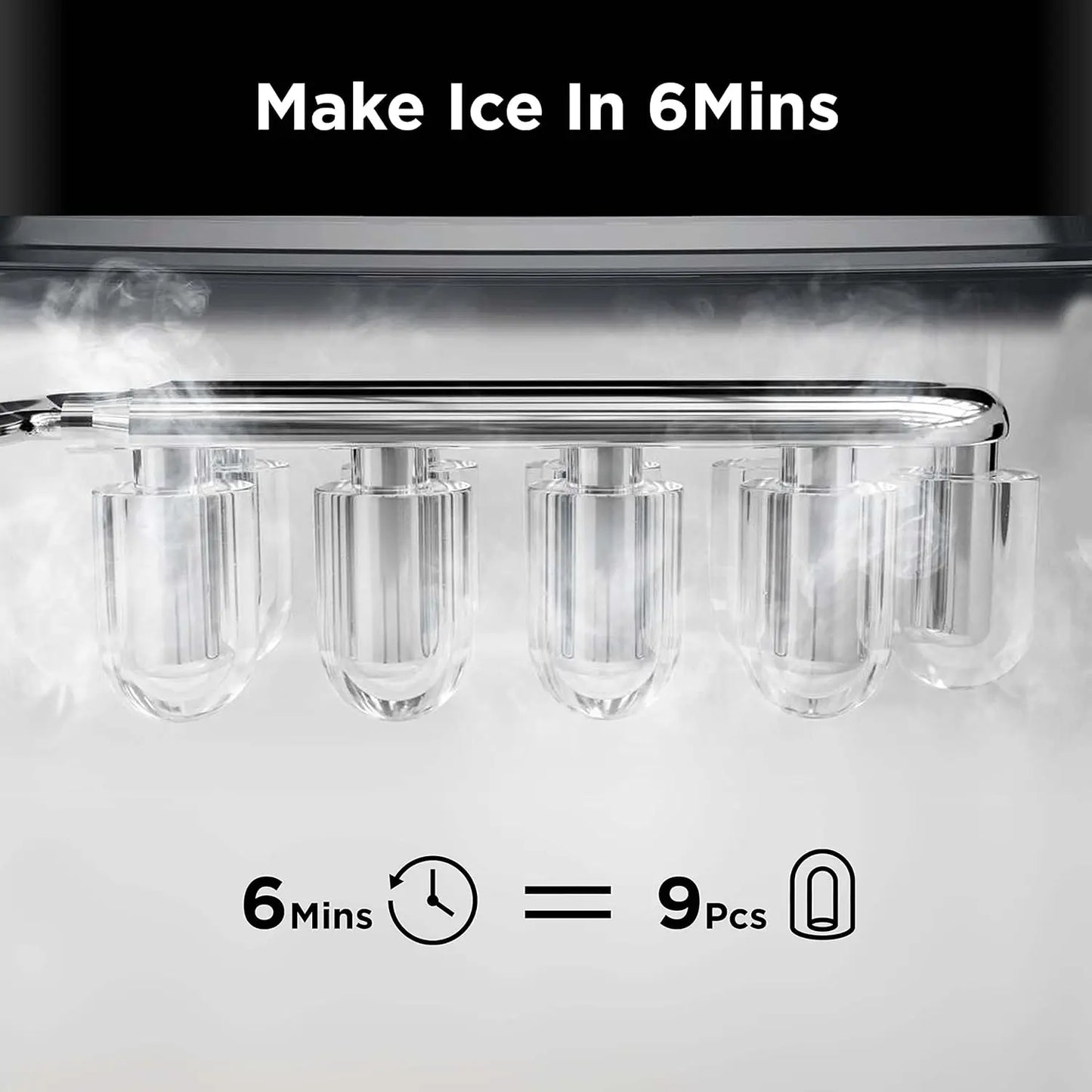 Ice Maker Countertop, 9 Cubes in 6 Mins, 26lbs/Day, Self-Cleaning