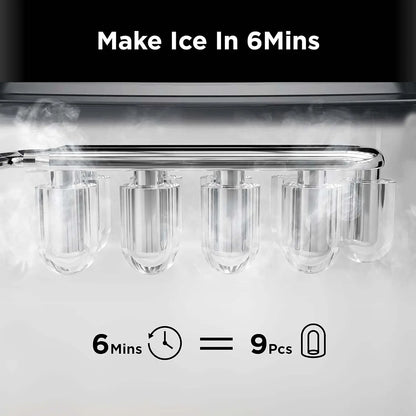 Ice Maker Countertop, 9 Cubes in 6 Mins, 26lbs/Day, Self-Cleaning
