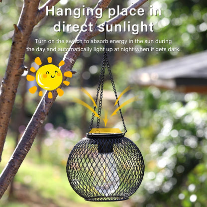 Outdoor Solar Iron Lantern Led Solar Lights Waterproof Decorative Hanging Lights for Tree Garden Yard Patio Pathway Dusk-to-dawn